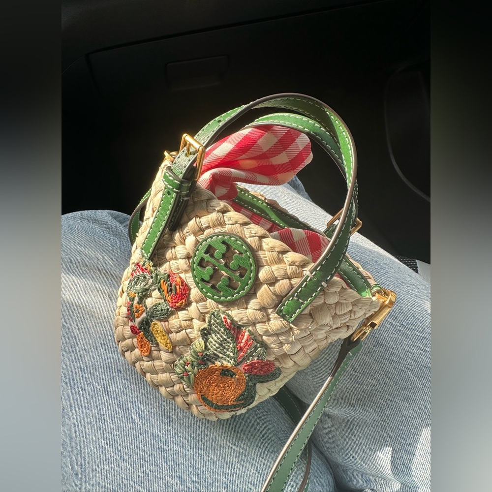 Tory Burch Emerson Embroidered Straw Bag